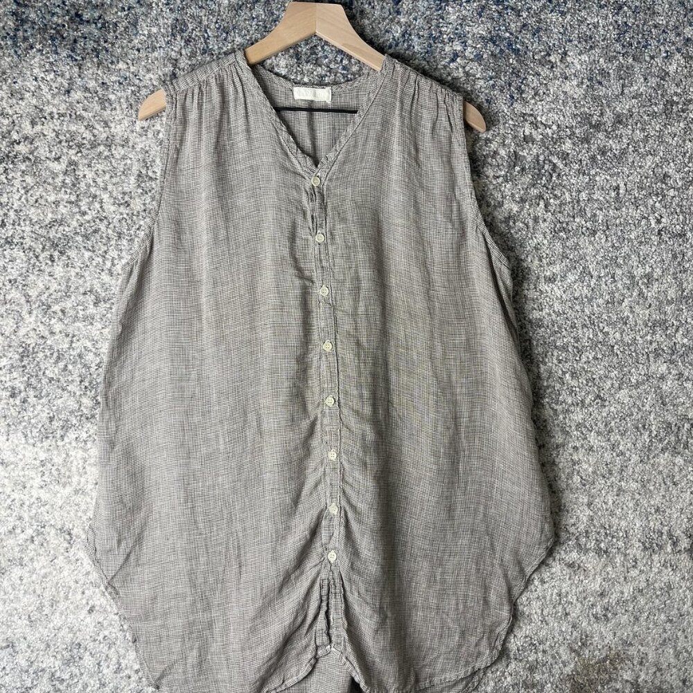 CP Shades Shirt Womens Medium Linen Sleeveless Button Tunic Made in USA Check‎